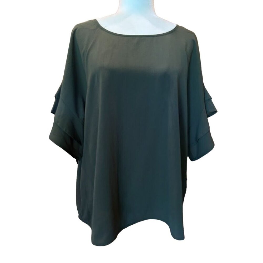 Umgee ‎ Women's Ruffled Sleeve Blouse Medium Green Polyester